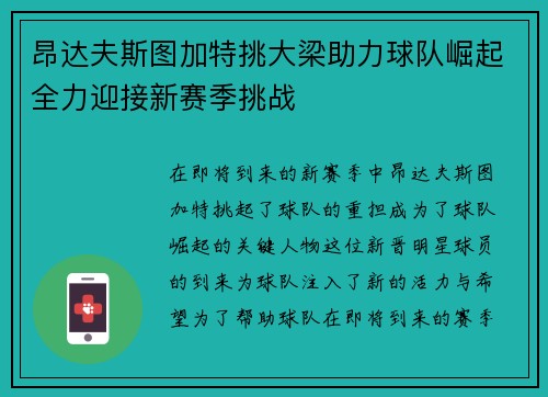 昂达夫斯图加特挑大梁助力球队崛起全力迎接新赛季挑战